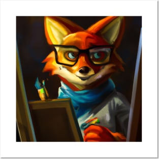 Artistic Fox Wearing Thick Frame Glasses Oil Painting Posters and Art